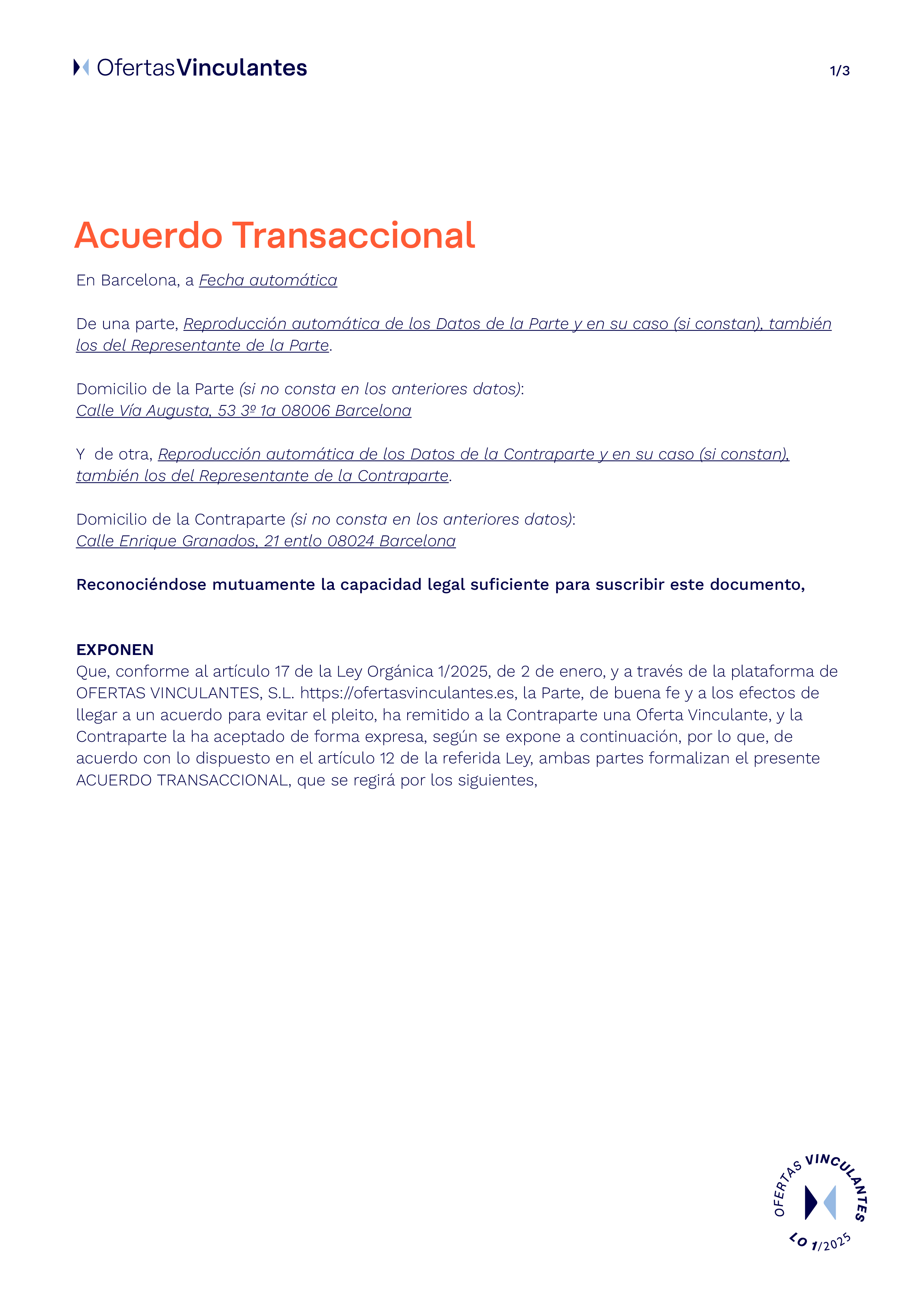 Acuerdo Transaccional Certificado