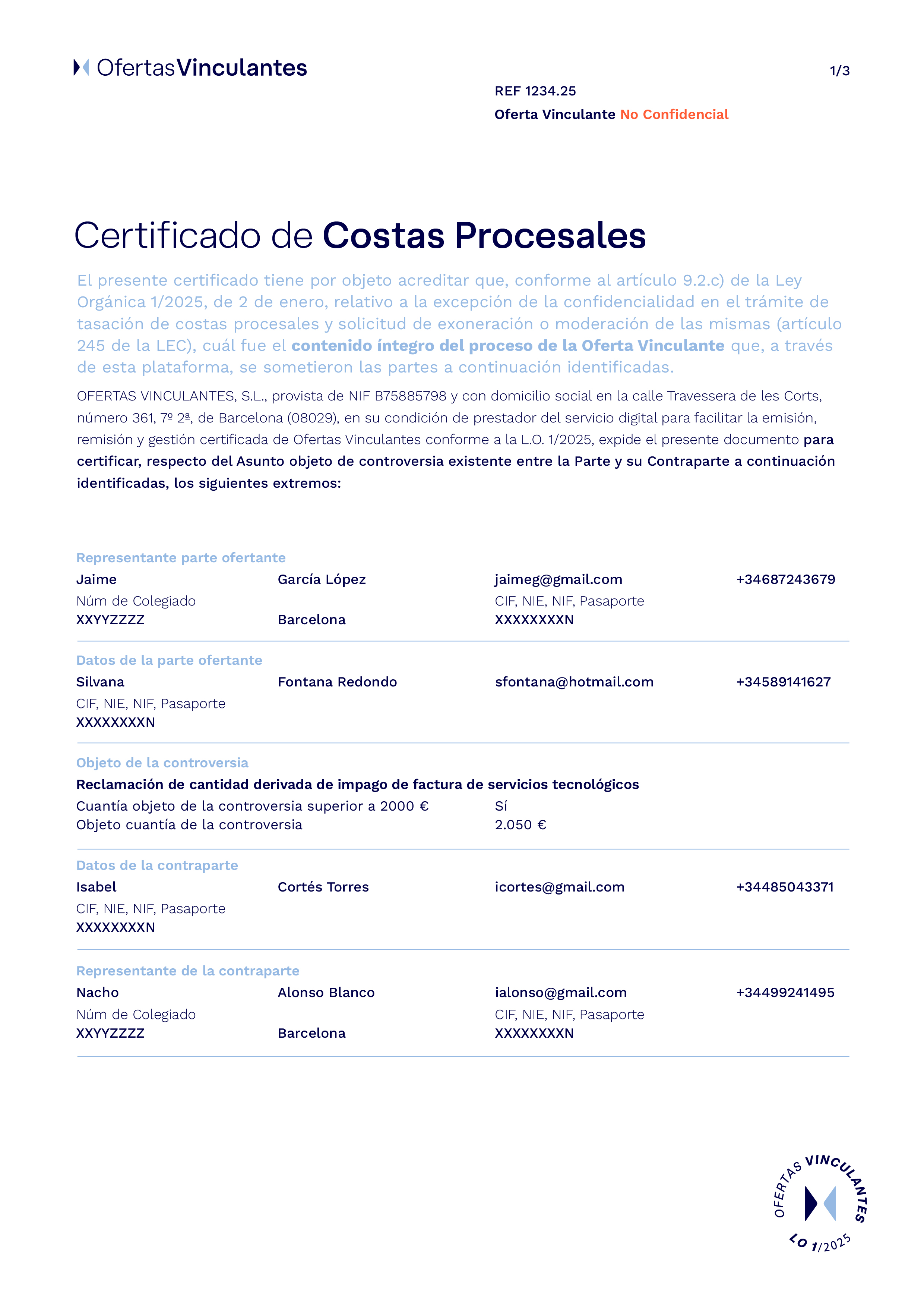 Certificado de Costas Procesales