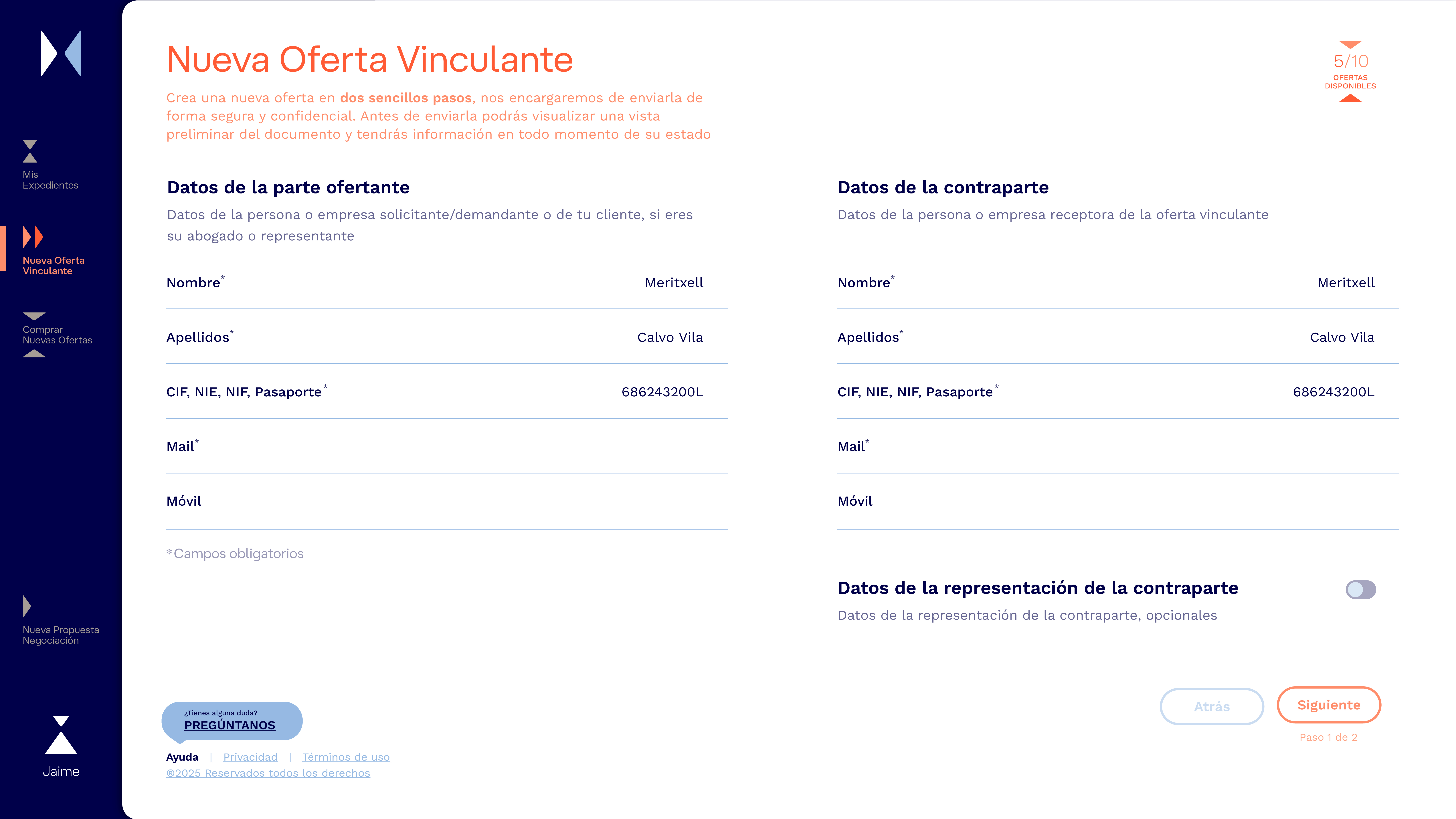 Datos de las partes